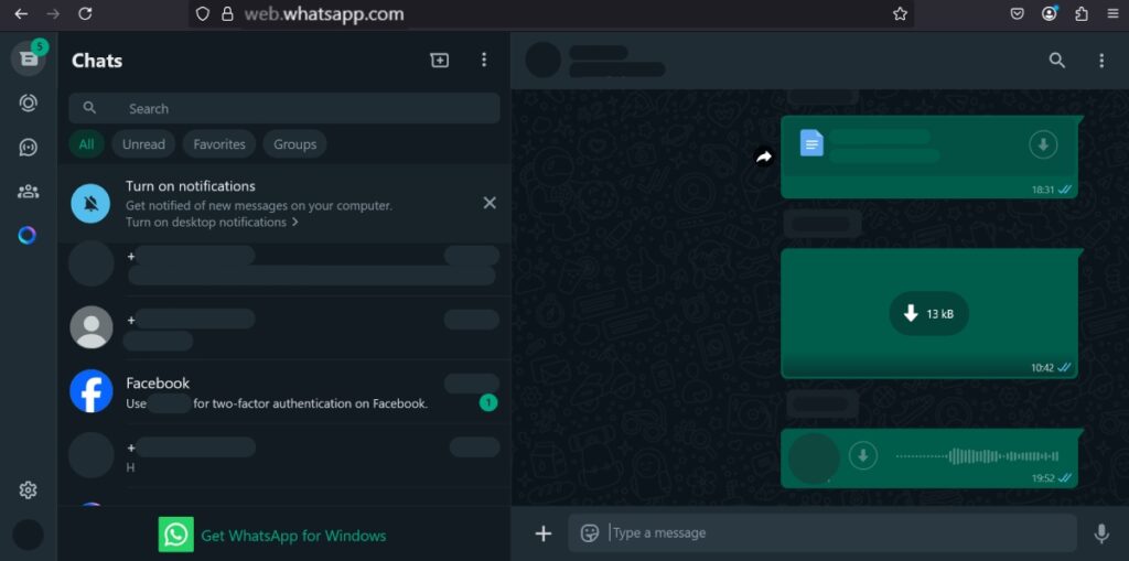 WhatsApp web يقدم تصميمًا بسيطًا وسريع الاستجابة، مع ظهور جميع محادثاتك وجهات اتصالك، لتبدأ الدردشة أو إرسال الملفات بسهولة من شاشة الكمبيوتر.